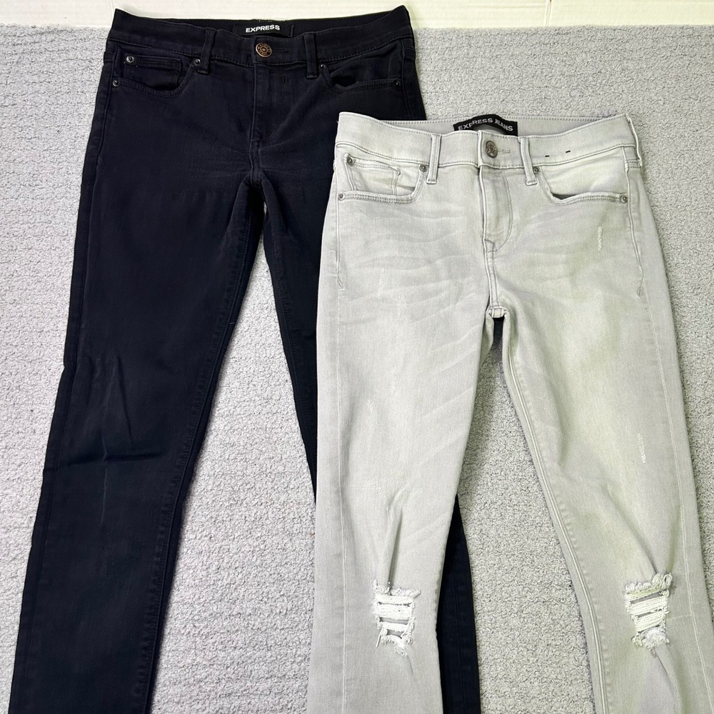 Express Jean Leggings Jeggings 2 Black Grey Distressed Slim Stretch Denim Bundle